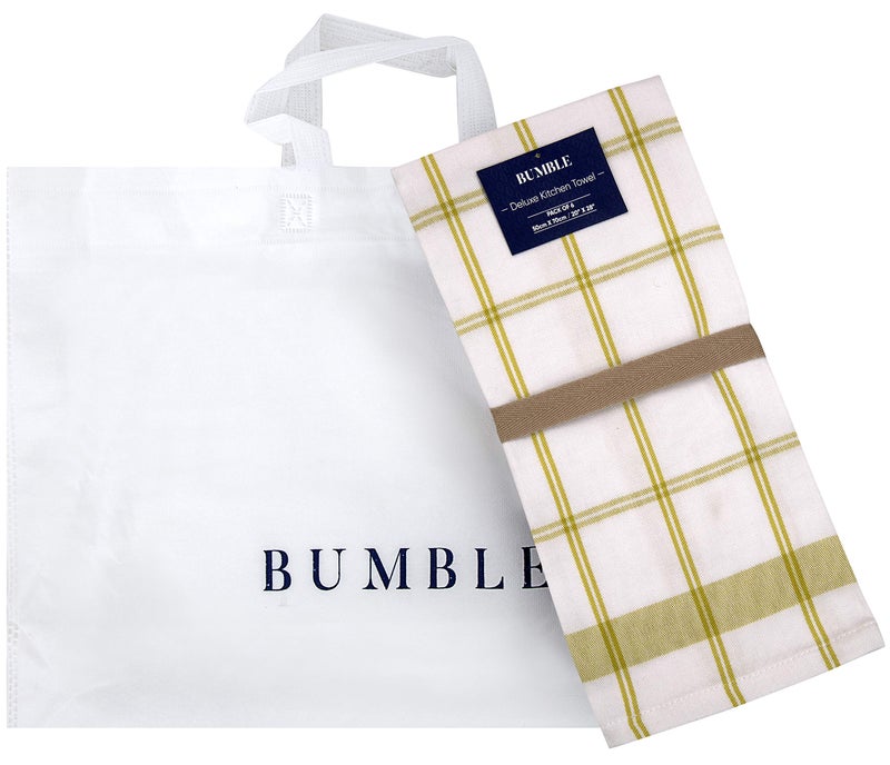 Bumble Towels Premium Kitchen Towels (20â€x 28â€, 6 Pack) | Large Cotton Dish Towels | Flat & Terry Highly Absorbent Kitchen Linen Set with Hanging Loop | Lime Green Check - Image 5